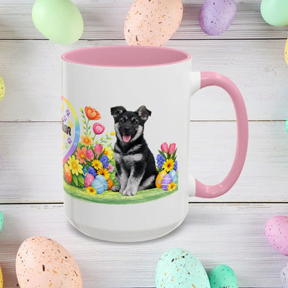 Shop our german shepherd black silver puppy easter mug featuring the 15oz style option from MySisterIsASurvivor.