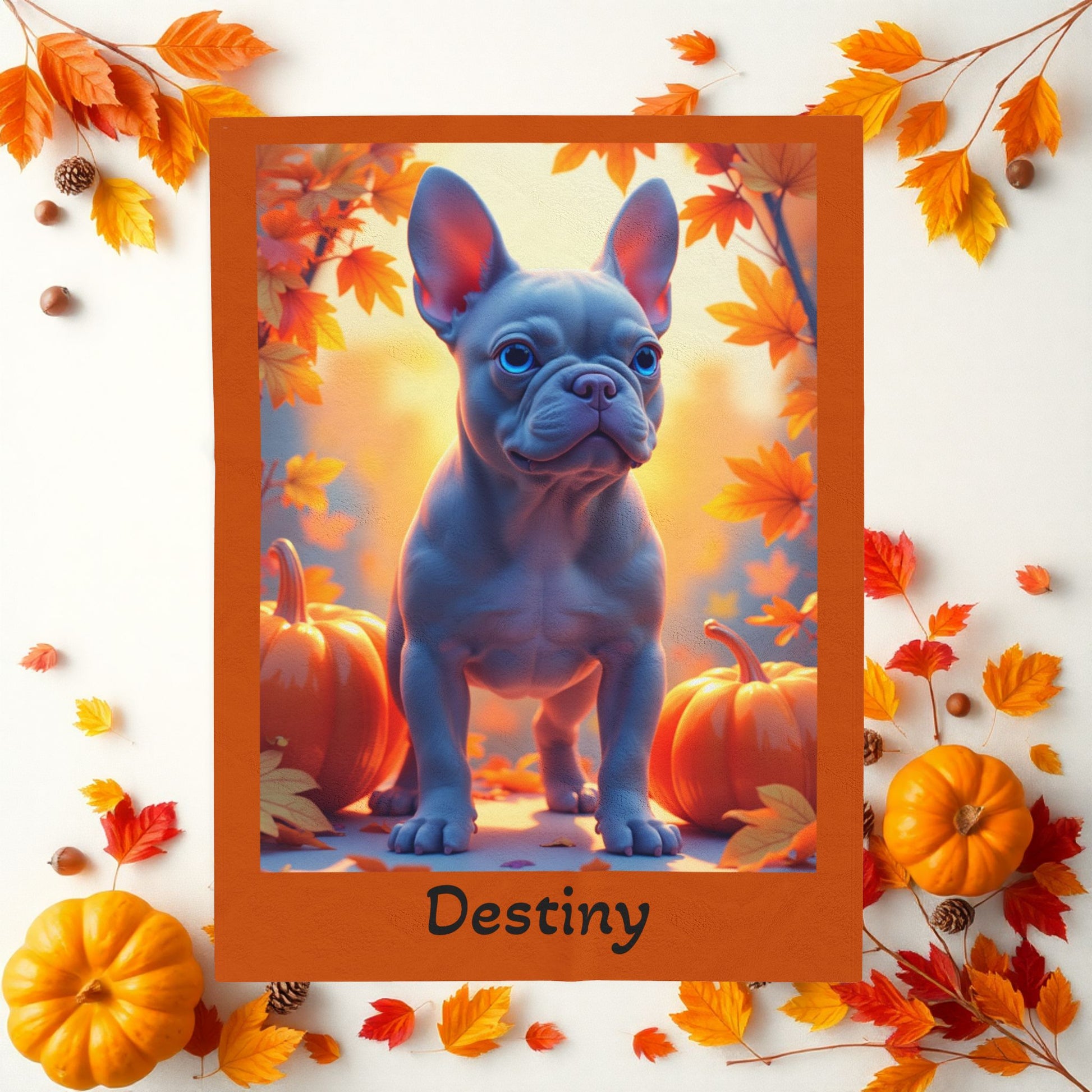 Blue French Bulldog velveteen plush blanket, cozy custom dog throw for Frenchie lovers - MySisterIsASurvivor