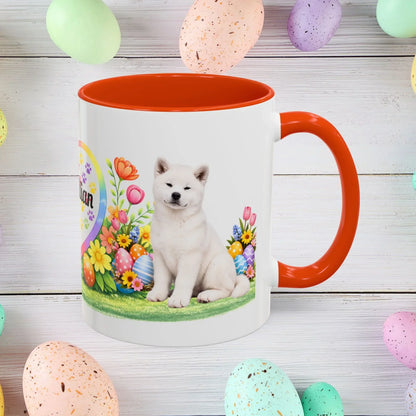 Shop our akita white puppy easter mug featuring the 11oz style option from MySisterIsASurvivor.