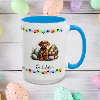 Vizsla: Personalized Easter Puppy Coffee Mug - Adorable Dog Design, Mental Health Gift, 11oz & 15oz, 12 Color Choices, Easter Gifts & Décor