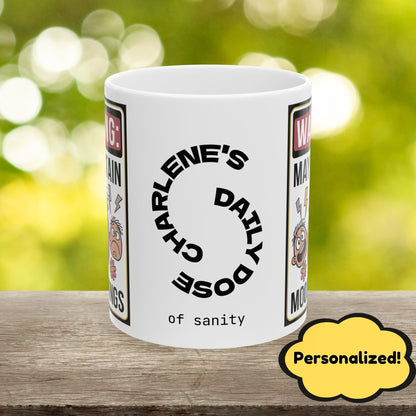 Warning: May Contain Mood Swings Funny Mental Health Mug, Stylish Ceramic Coffee Cup, Positive Affirmation Gift, Anxiety Relief, Self-Care Mug, Therapist Office Decor