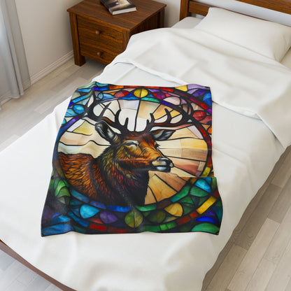 A woodland deer blanket with colorful stained glass art, perfect for cozy mindful moments.