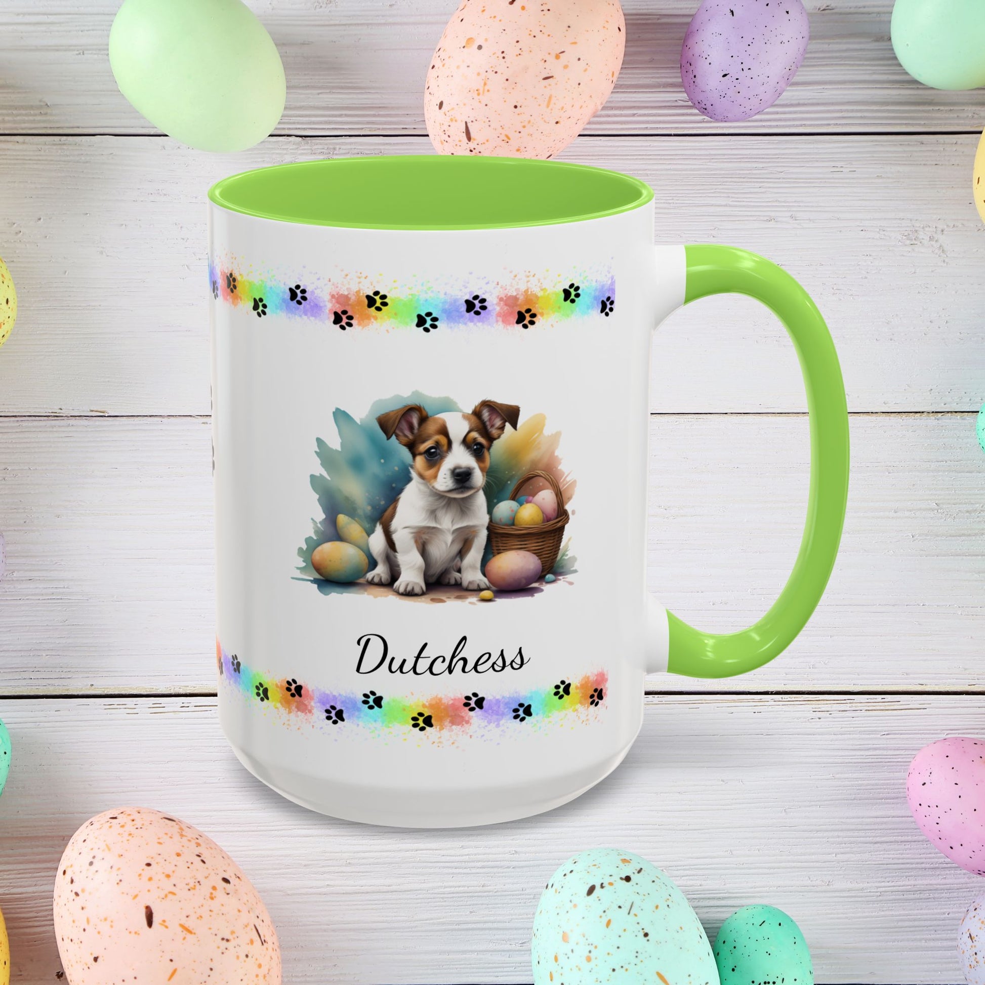 Jack Russell Terrier (Brown & White): Personalized Easter Puppy Coffee Mug - Adorable Dog Design, Mental Health Gift, 11oz & 15oz, 12 Color Choices, Easter Gifts & Décor