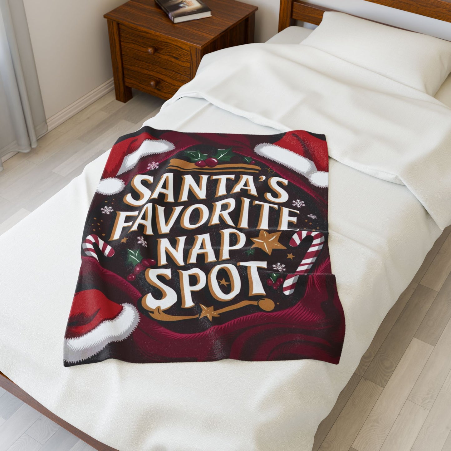 Holiday blanket “Santa’s Favorite Nap Spot” soft cozy Christmas throw for comfort and joy