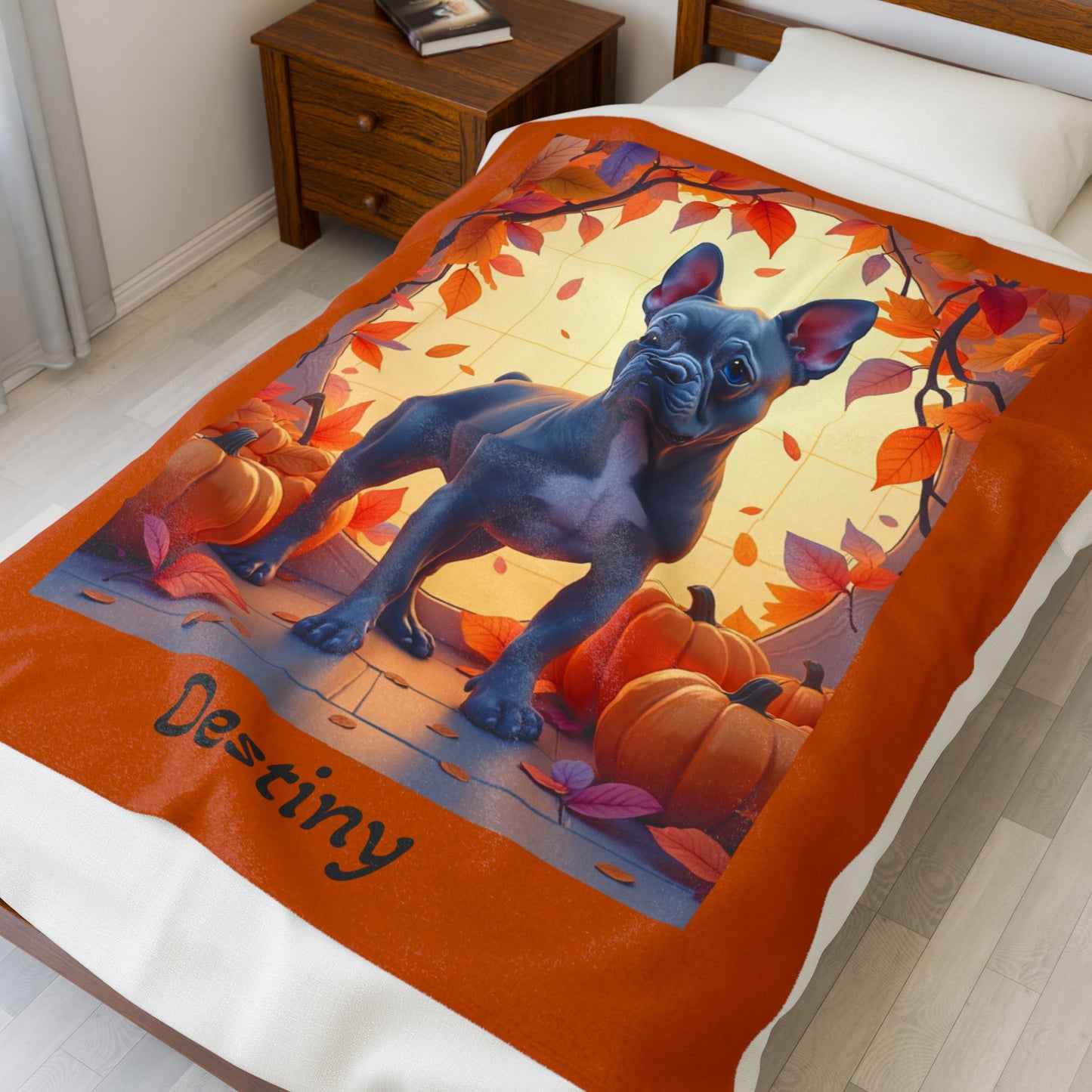 French Bulldog (Blue) Velveteen Blanket - Custom plush dog throw, cozy French Bulldog gift for dog lovers