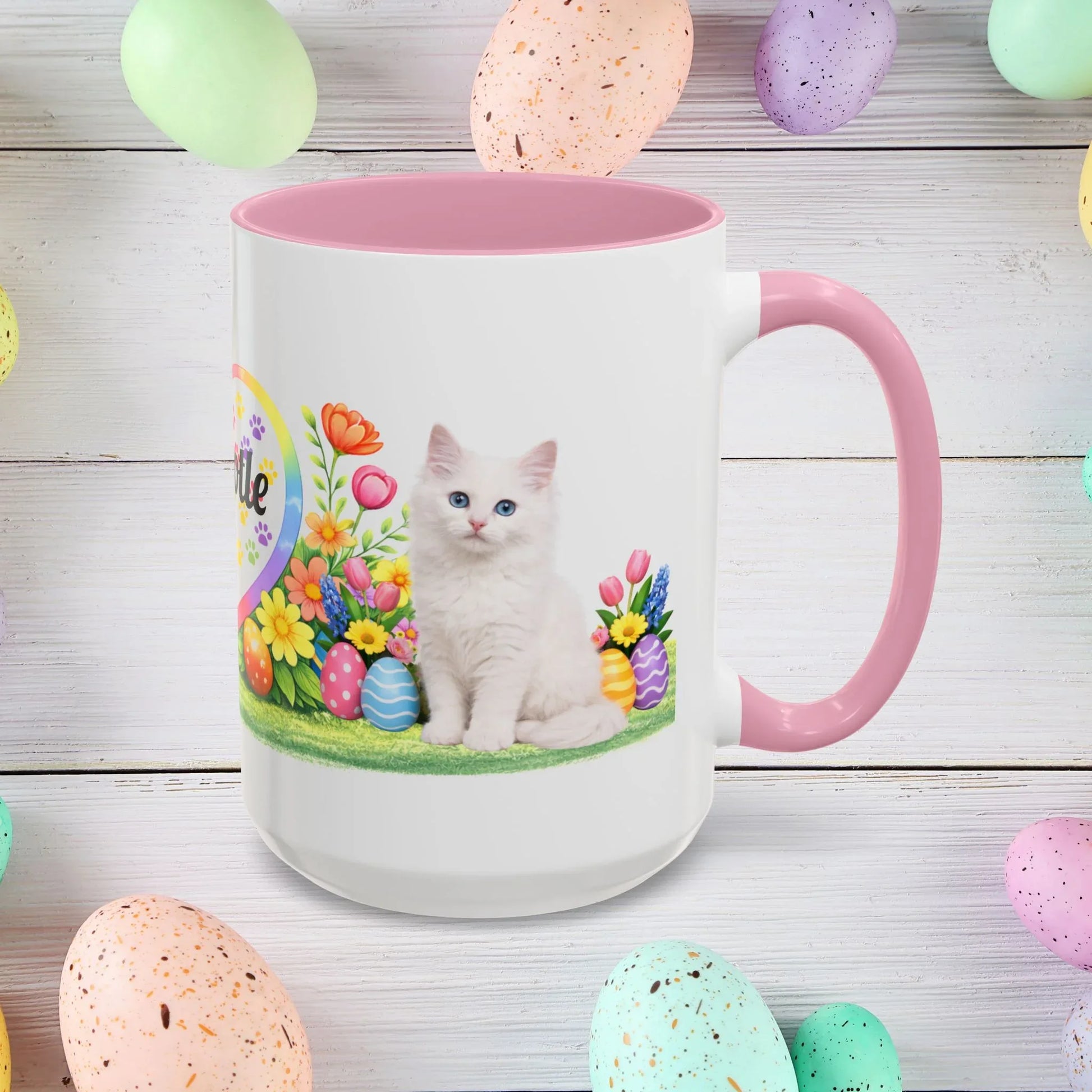 Shop our turkish angora kitten easter mug featuring the 15oz style option from MySisterIsASurvivor.