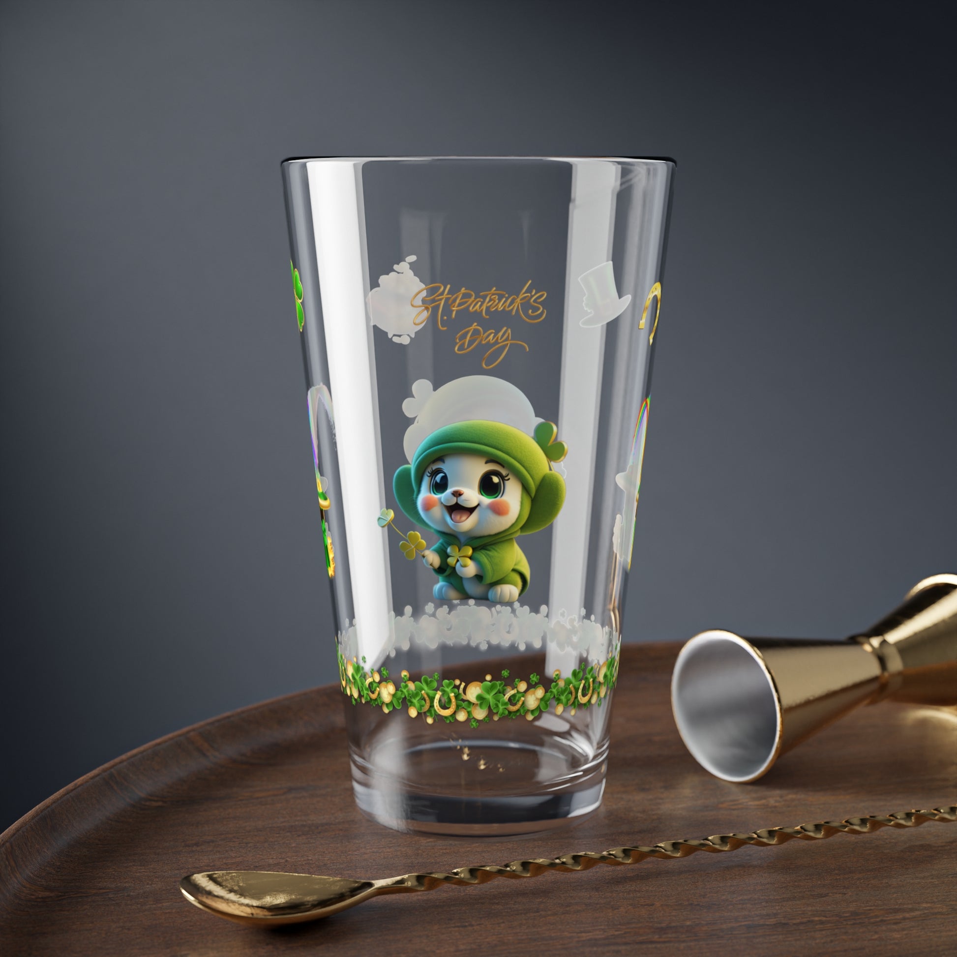 Blissful Blarney Kitten: Mindful St. Patrick's Day 16oz Pint Glasses - Festive Design for Positivity & Wellness