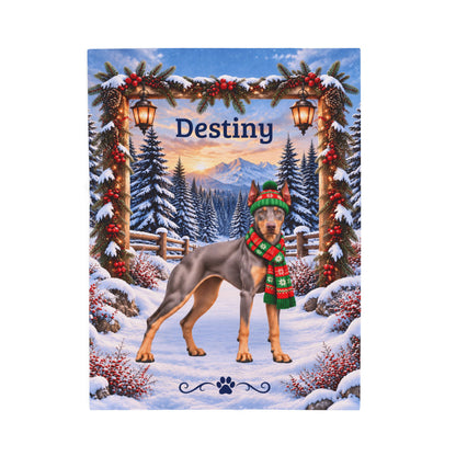 Doberman (Blue Fawn / Isabella Coat) - Personalized Winter Blanket, Velveteen Name Throw