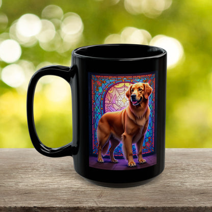 Dark Golden Retriever custom stained glass dog mug, personalized coffee cup for Golden Retriever owners