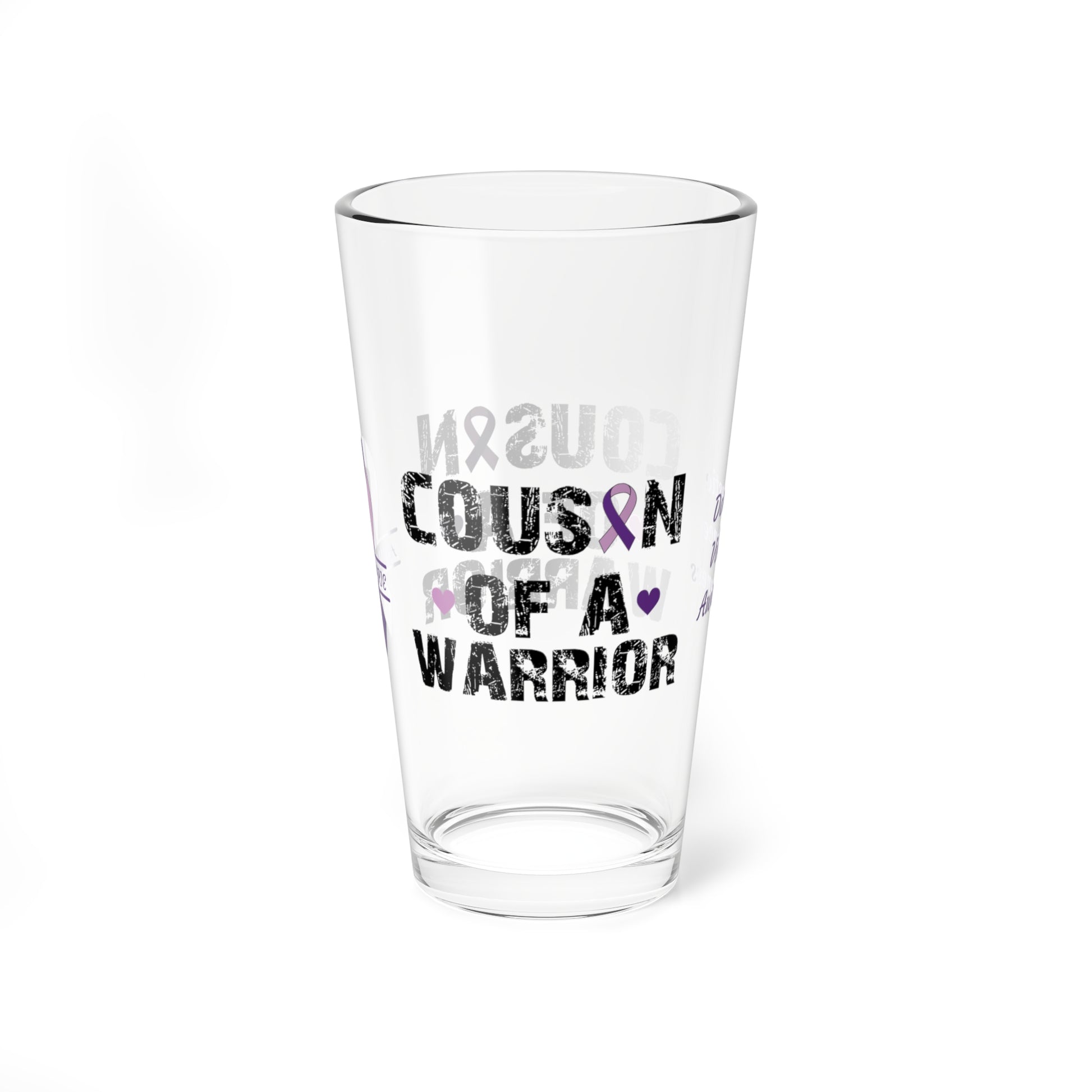 Cousin of a Warrior: Personalized Domestic Violence Awareness Warrior Pint Glass - Proud Family Member