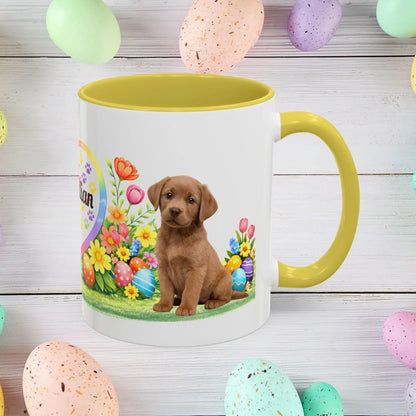 Shop our labrador retriever chocolate light puppy easter mug featuring the 15oz style option from MySisterIsASurvivor.