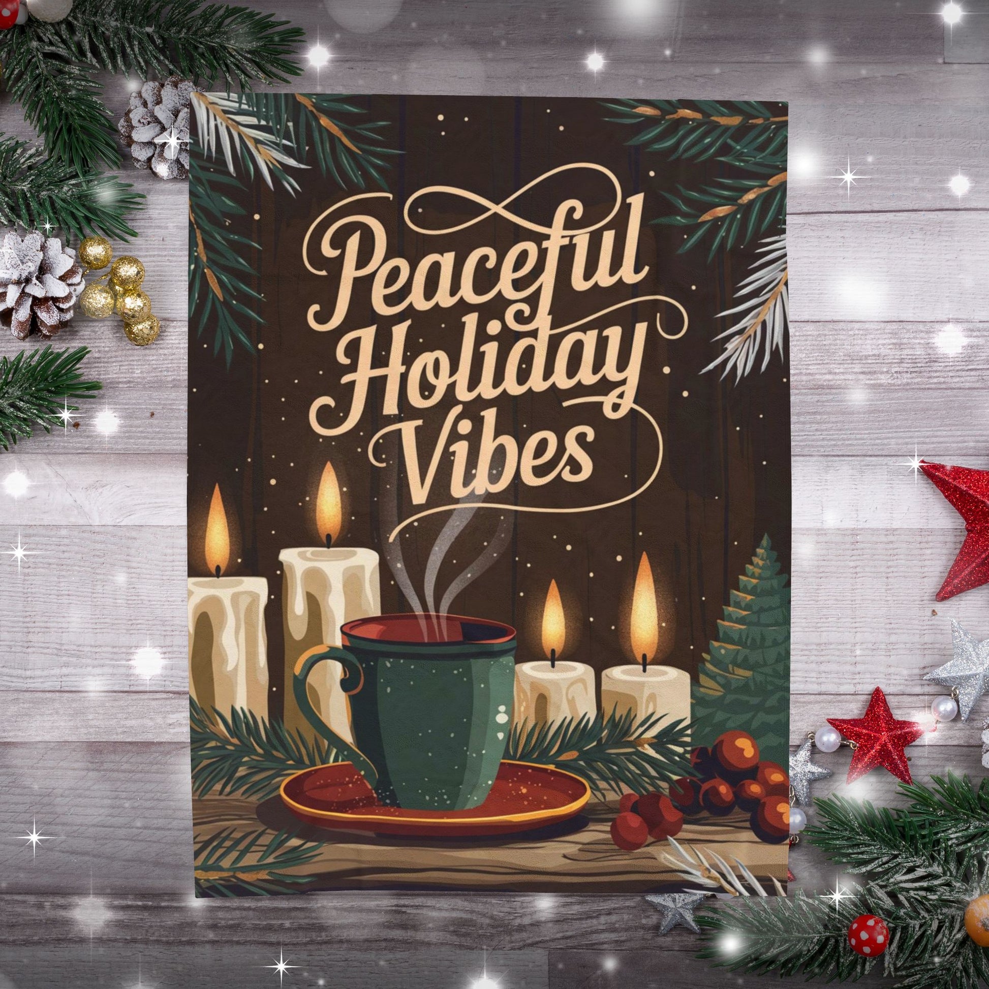 Holiday blanket “Peaceful Holiday Vibes” soft cozy Christmas throw for mindful winter comfort