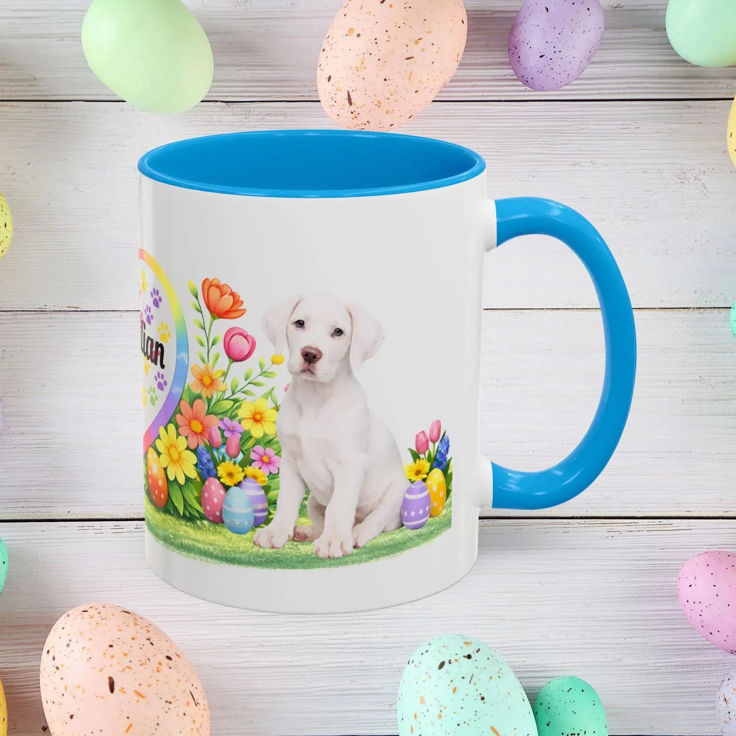 Shop our great dane all white puppy easter mug featuring the 11oz style option from MySisterIsASurvivor.