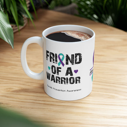 Friend of a Warrior - Personalized Suicide Prevention Awareness Gift, Empowerment and Resilience Ceramic Mug, Support for Survivors