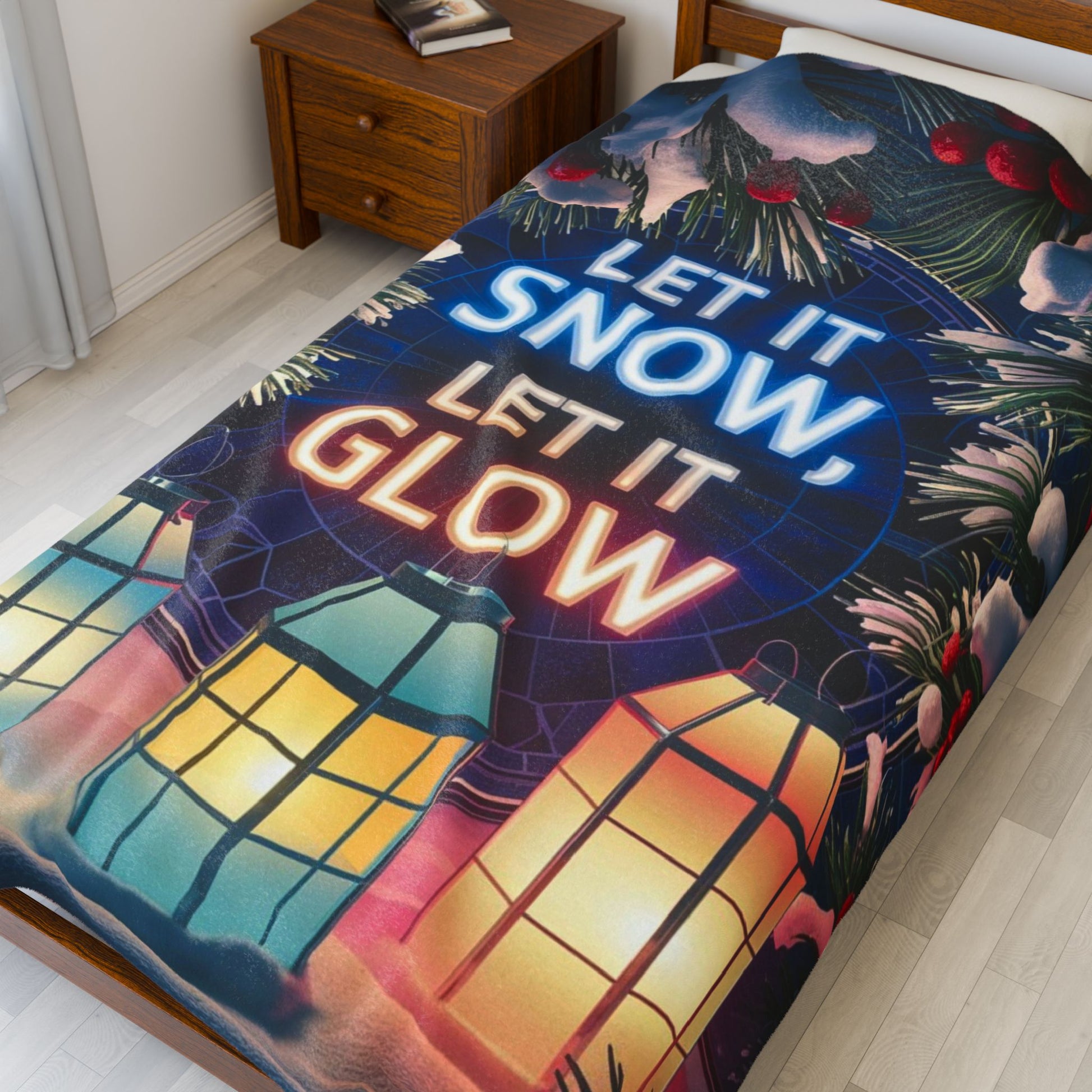 Christmas blanket “Let It Snow, Let It Glow” festive holiday throw with cozy winter design