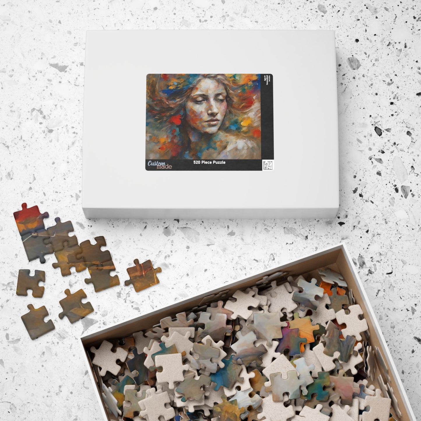 Express Emotions - Impressionist Woman's Portrait Puzzle with Colorful Paint Blooms in Flowing Hair