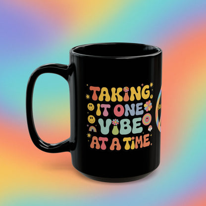 Taking It One Vibe at a Time retro 70s mug, positive affirmation coffee gift - MySisterIsASurvivor