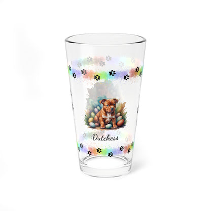 Pitbull (Red) Personalized Easter Puppy 16oz Pint Glass - Custom Dog Design, Mental Health Gift, Easter Décor, and Festive Celebrations