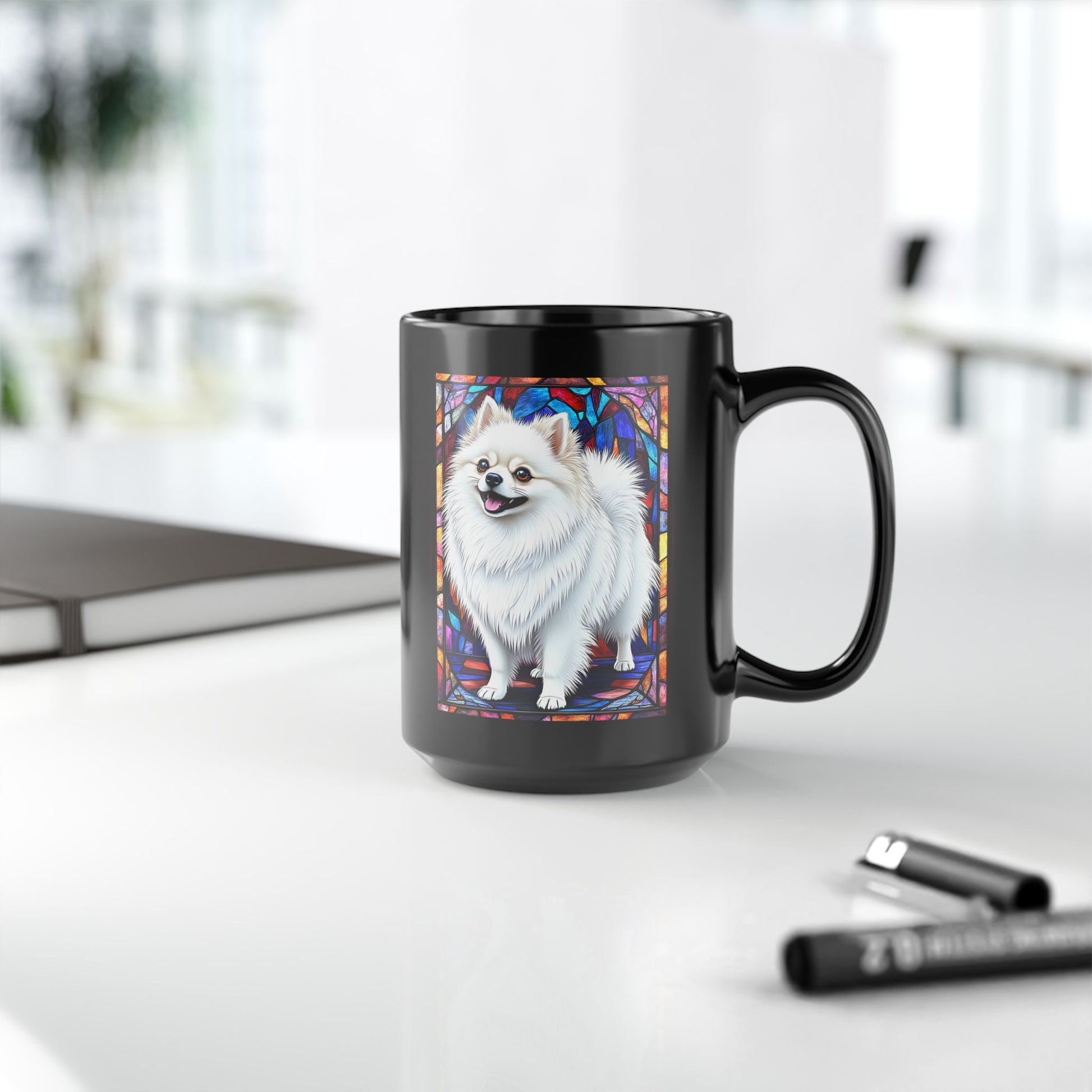 White Pomeranian custom name mug for dog moms and dads
