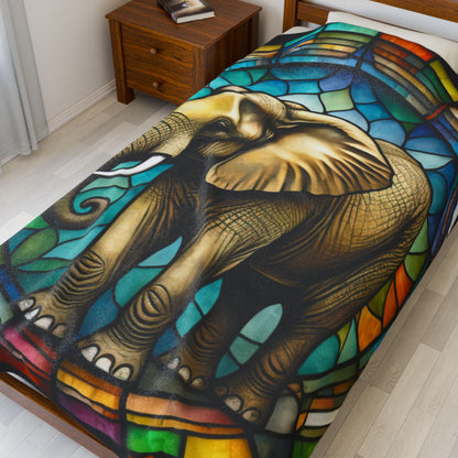 A calming elephant blanket featuring stained glass-inspired design and soothing colors.