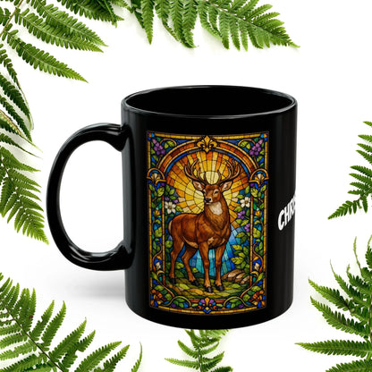 Shop our premium deer stained glass style black mug from MySisterIsASurvivor.