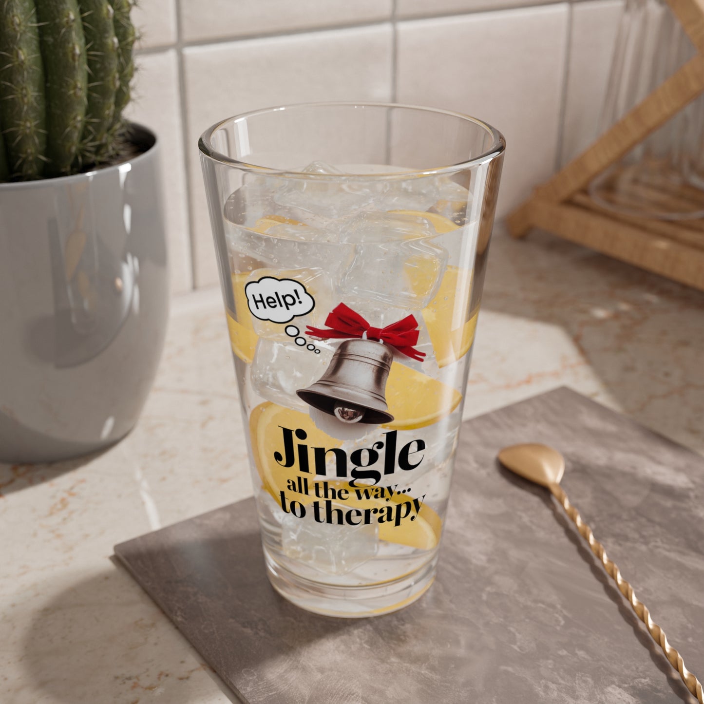 Jingle All The Way... To Therapy, Christmas Pint Glass, 16oz