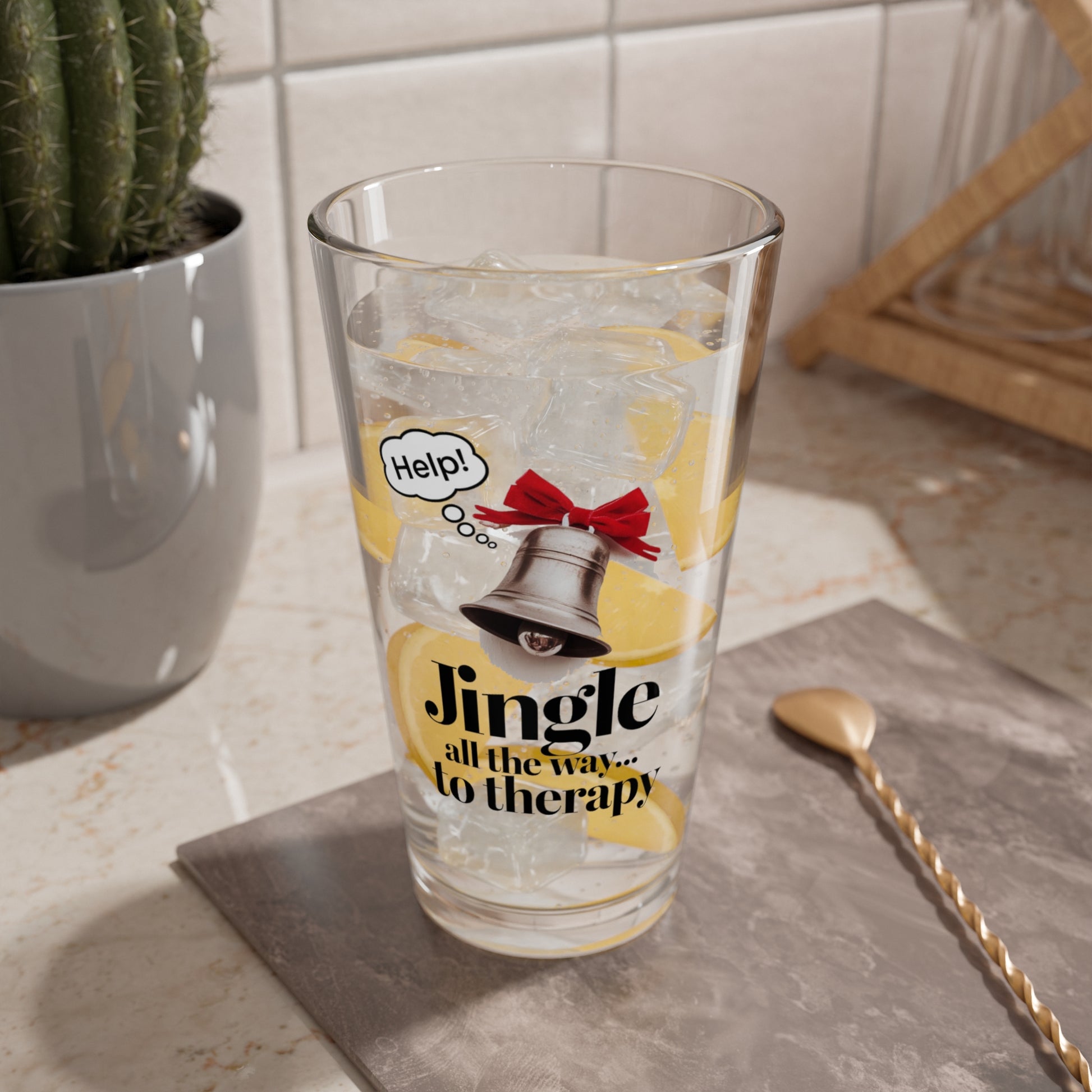 Jingle All The Way... To Therapy, Christmas Pint Glass, 16oz