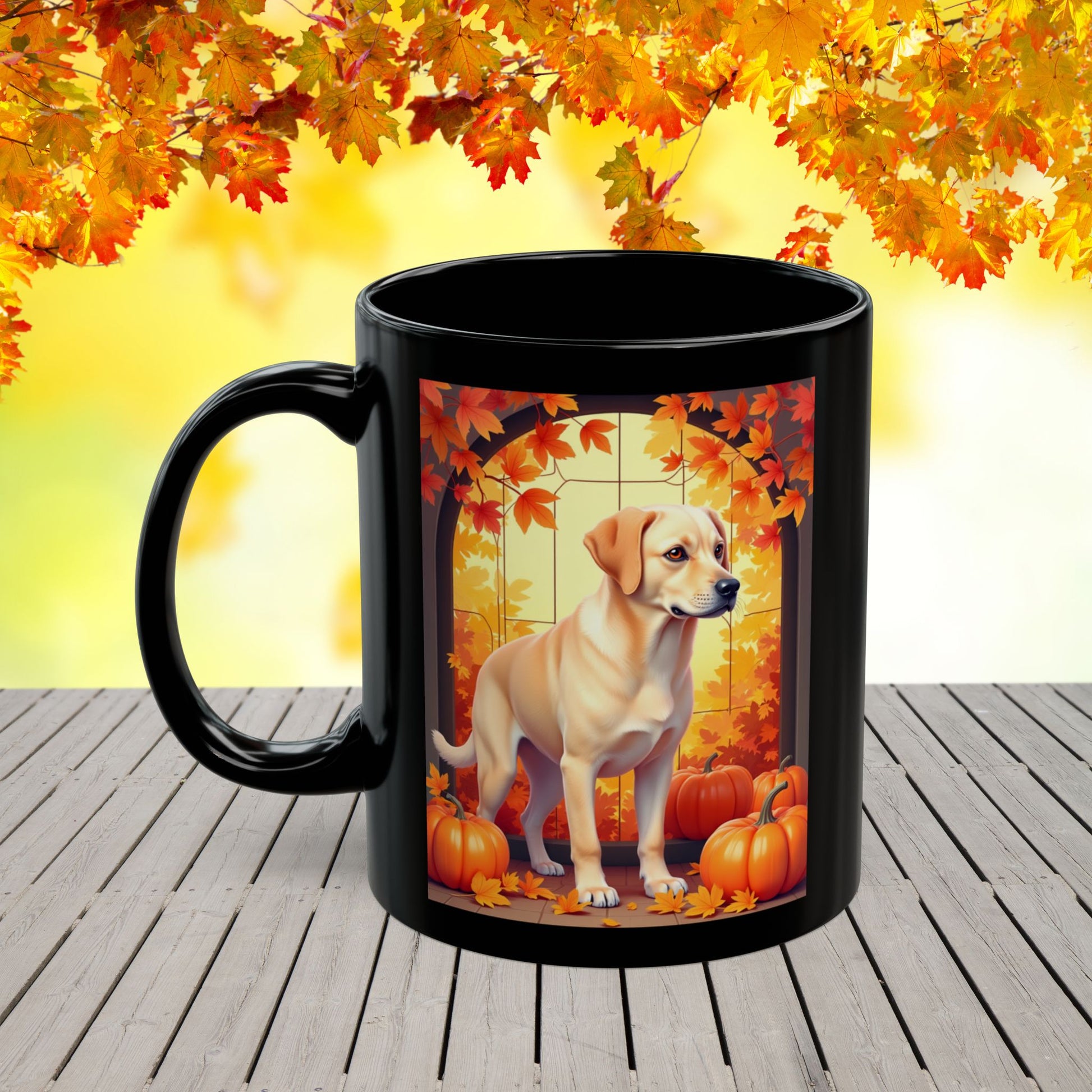Yellow Labrador autumn mug, custom personalized coffee cup, cozy fall dog lover gift - MySisterIsASurvivor