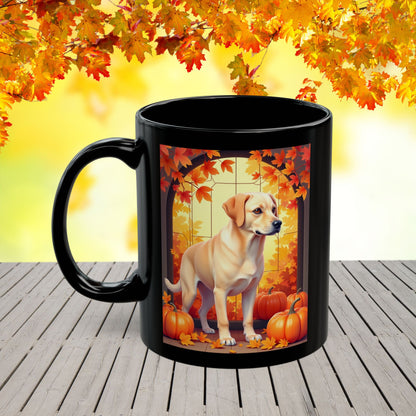 Yellow Labrador autumn mug, custom personalized coffee cup, cozy fall dog lover gift - MySisterIsASurvivor