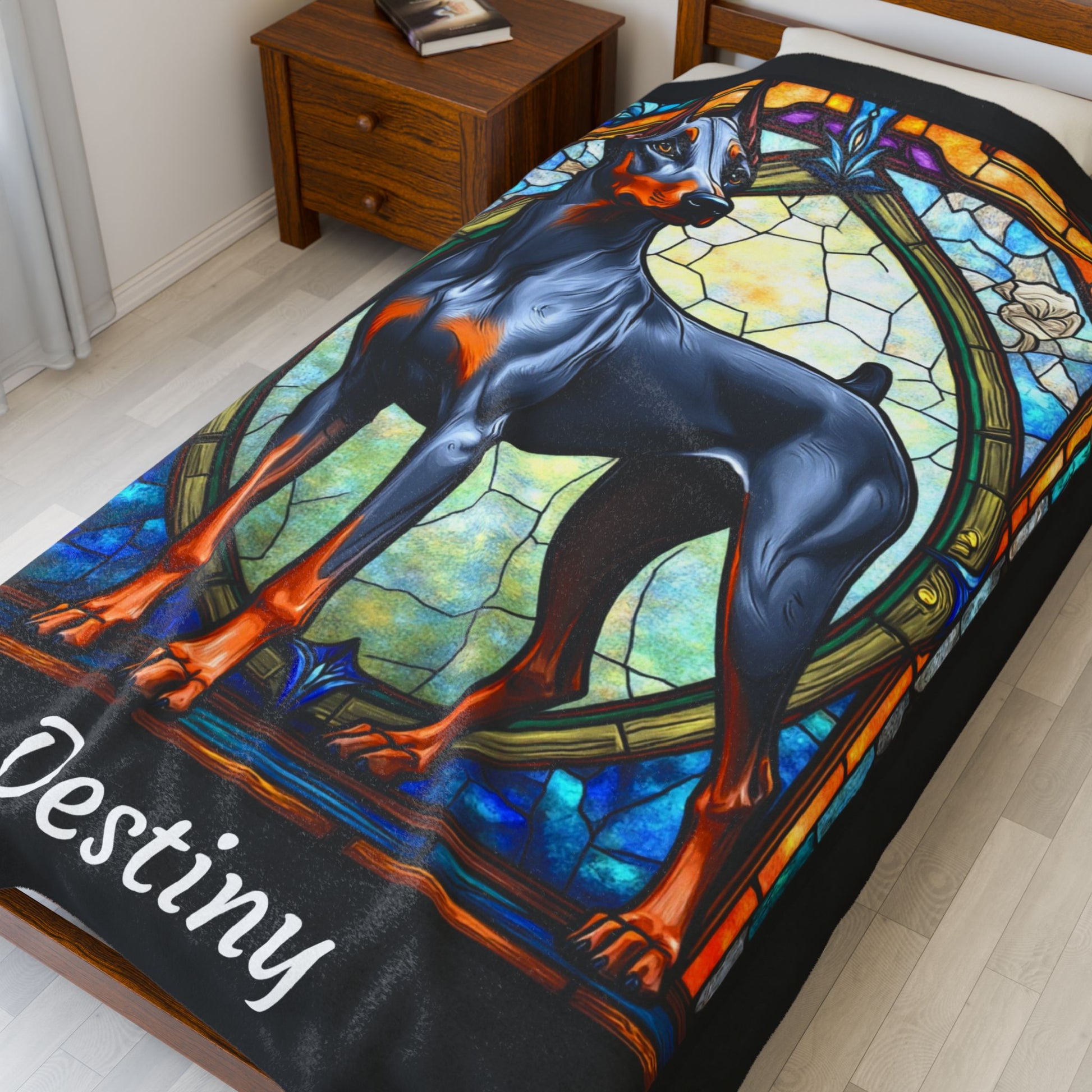 Doberman Blue & Rust Coat Blanket, Personalized Dog Lover Throw, Custom Gift for Humans