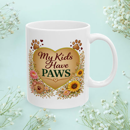 Shop our premium my kids have paws fur mom mug from MySisterIsASurvivor.
