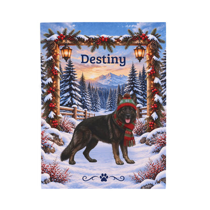 German Shepherd (Dark Sable) - Personalized Winter Lodge Blanket, Custom Name Velveteen Throw - MySisterIsAsurvor