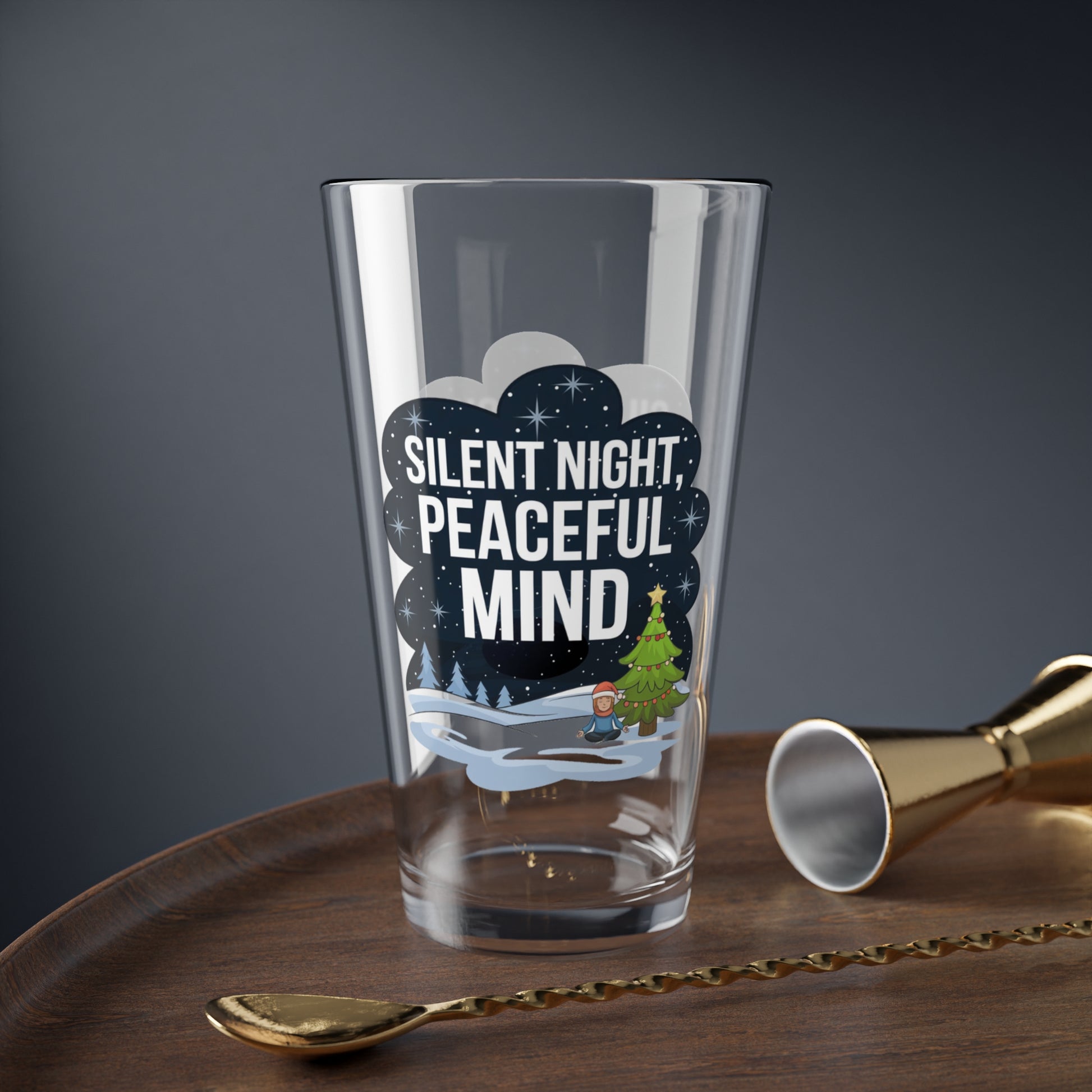 Silent Night, Peaceful Mind, Christmas Pint Glass, 16oz