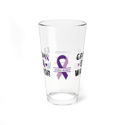 Grandma of a Warrior: Personalized Domestic Violence Awareness Warrior Pint Glass - Proud Family Member