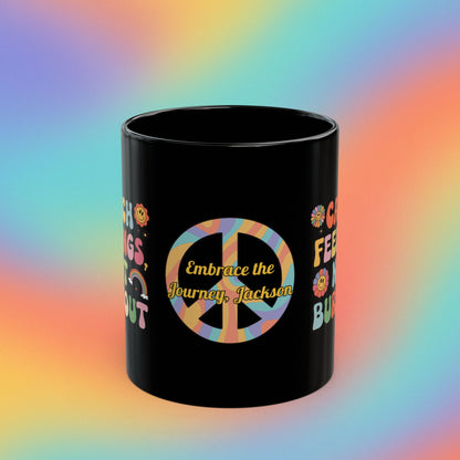 Catch Feelings Not Burnout personalized coffee mug, retro 70s mental health cup, self-care gift - MySisterIsASurvivor