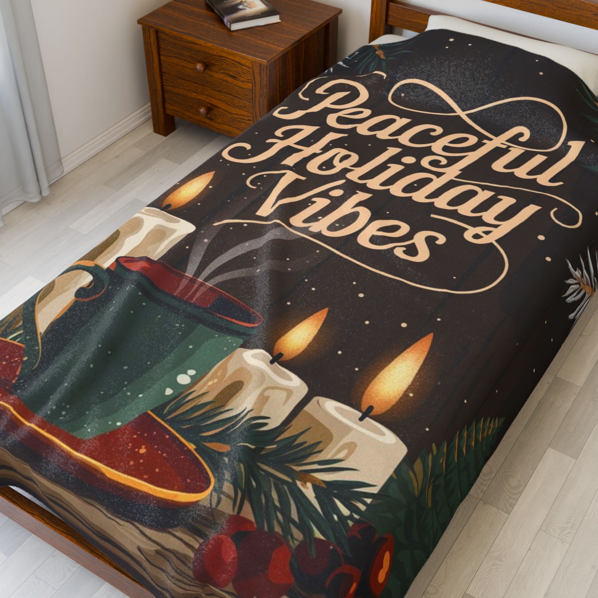 Holiday blanket “Peaceful Holiday Vibes” soft cozy Christmas throw for mindful winter comfort