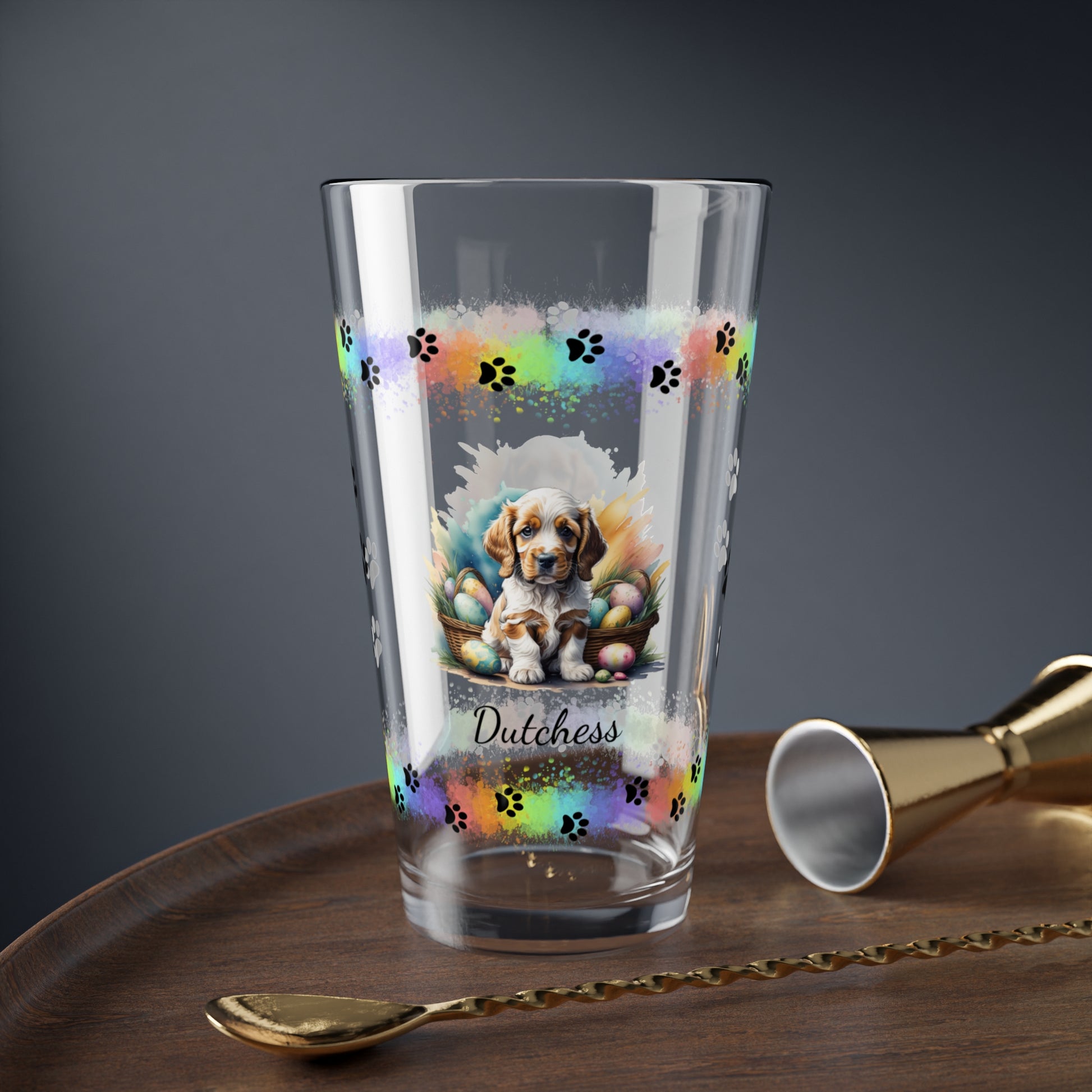Cocker Spaniel (Orange Roan) Personalized Easter Puppy 16oz Pint Glass - Custom Dog Design, Mental Health Gift, Easter Décor, and Festive Celebrations