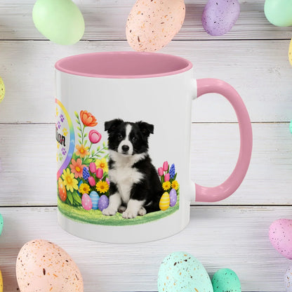 Shop our border collie black white puppy easter mug featuring the 11oz style option from MySisterIsASurvivor.