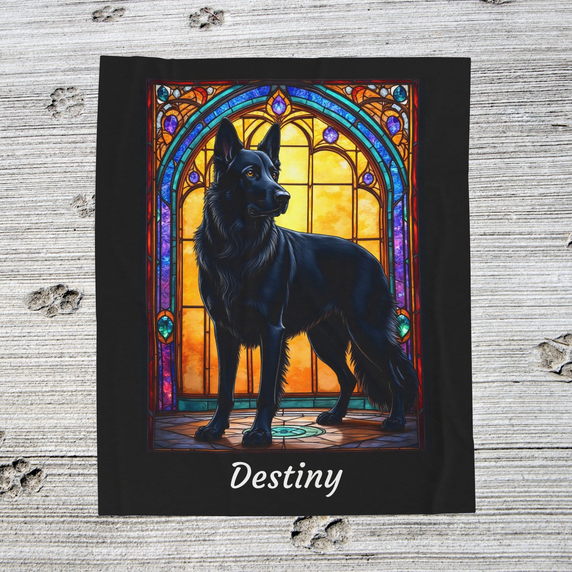 German Shepherd Black Coat Blanket, Stained Glass Dog Art Throw, Unique Gift for Humans
