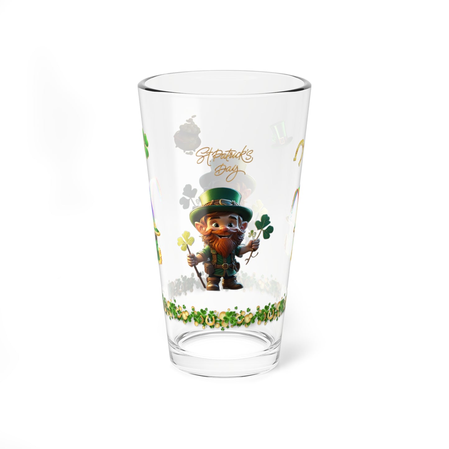 Lucky Leaf Labyrinth: Mindful St. Patrick's Day 16oz Pint Glasses - Festive Design for Positivity & Wellness