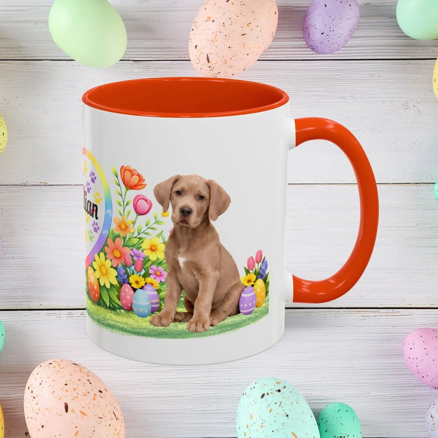 Shop our great dane isabella dilute fawn puppy easter mug featuring the 11oz style option from MySisterIsASurvivor.