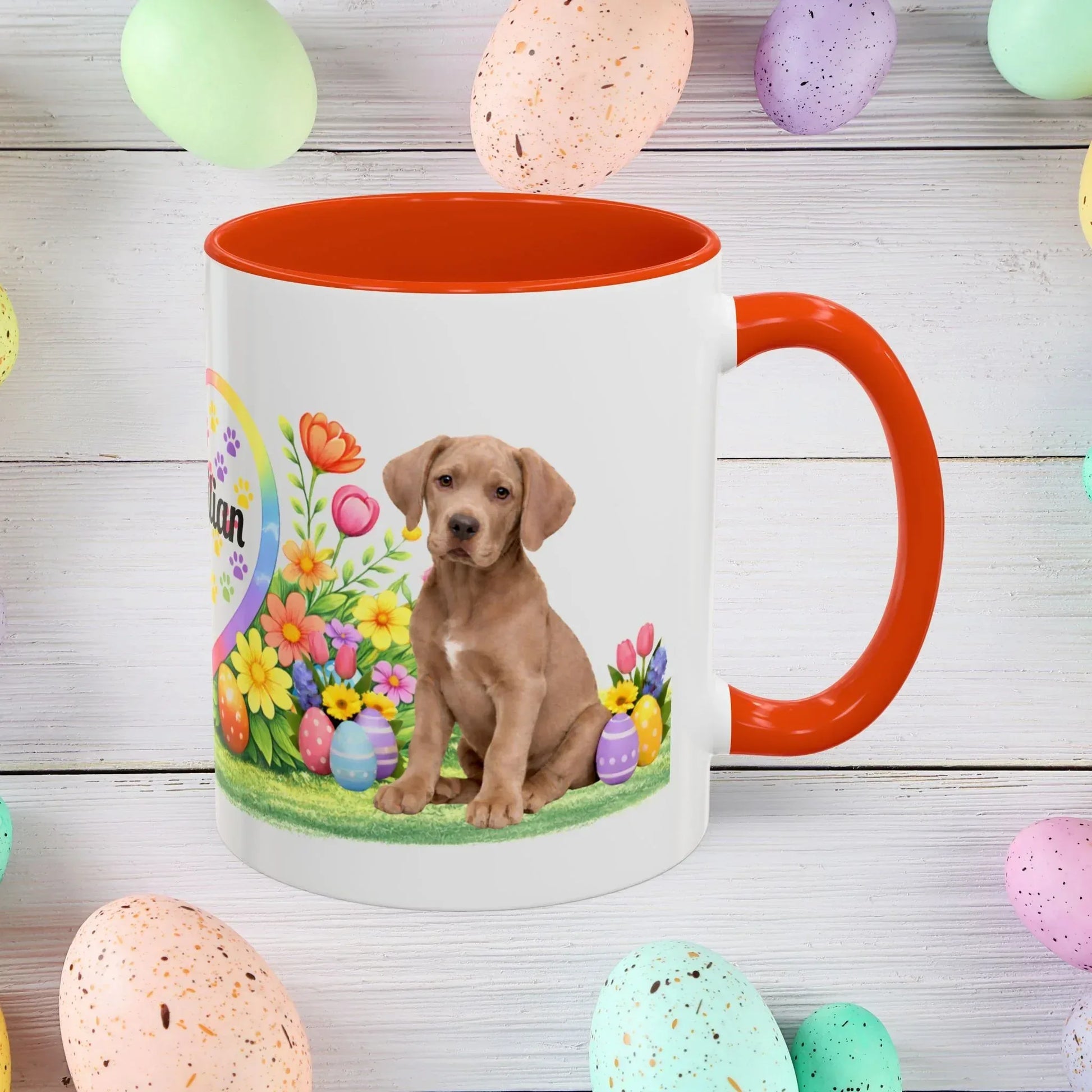 Shop our great dane isabella dilute fawn puppy easter mug featuring the 11oz style option from MySisterIsASurvivor.