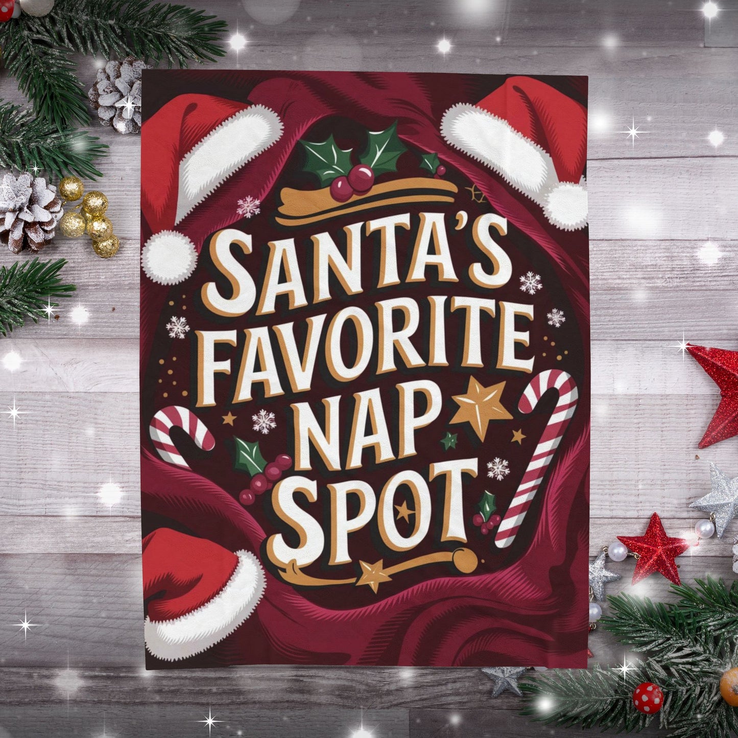 Holiday blanket “Santa’s Favorite Nap Spot” soft cozy Christmas throw for comfort and joy