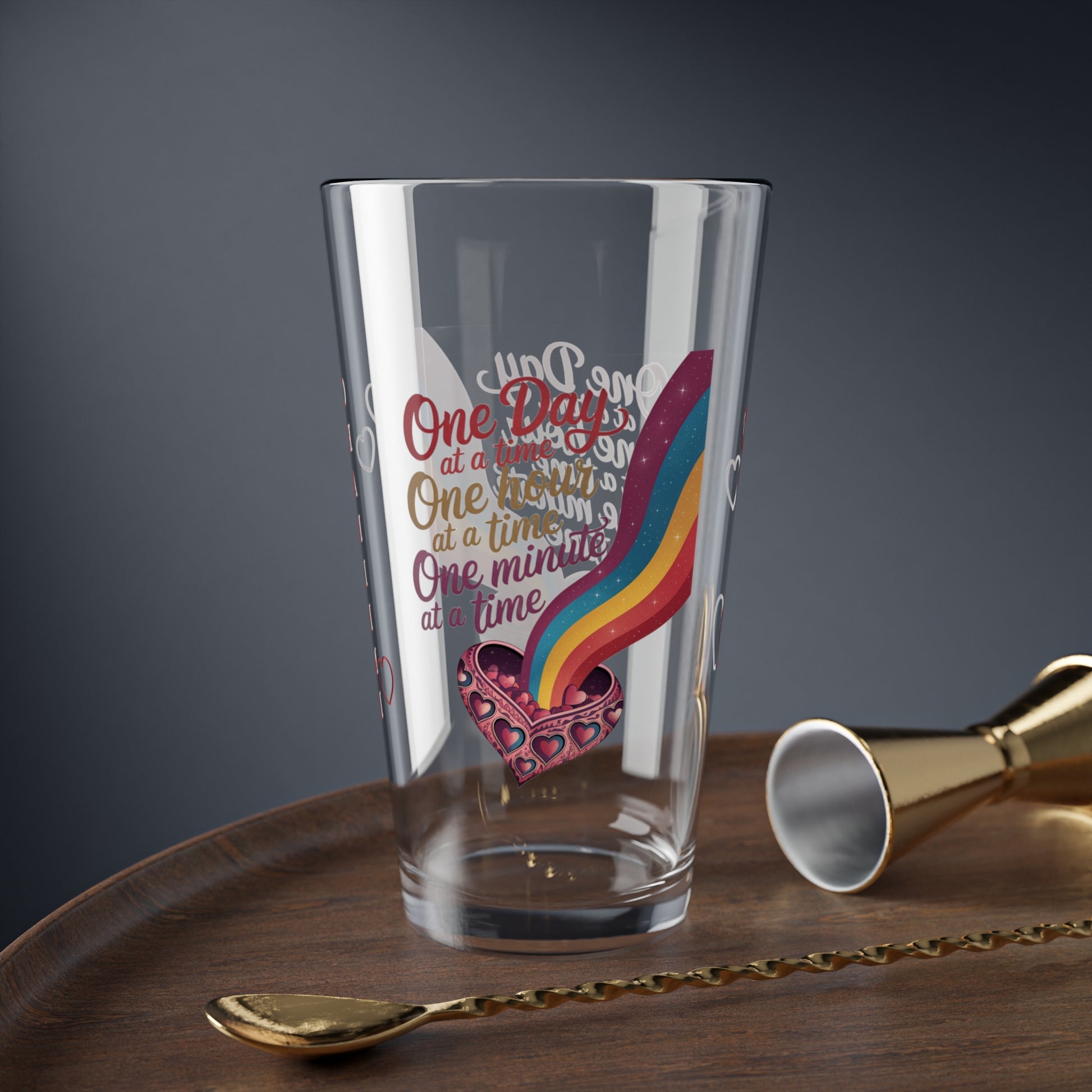 One Day At A Time One Hour At A Time: Personalized Valentine's Day Affirmation Pint Glass – Valentine's Day Self-Care Gift, Mindful Positivity Drinkware