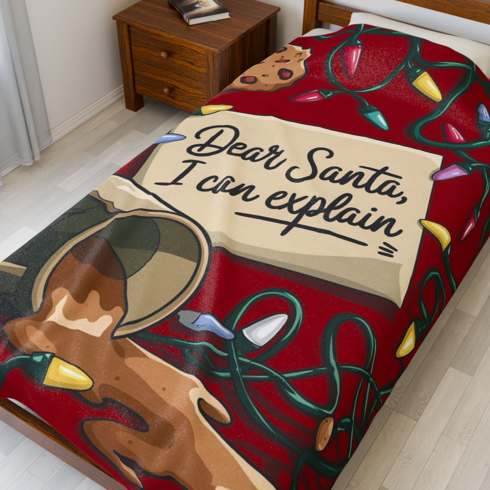 Funny Christmas blanket “Dear Santa, I Can Explain” holiday throw for cozy winter nights and laughs
