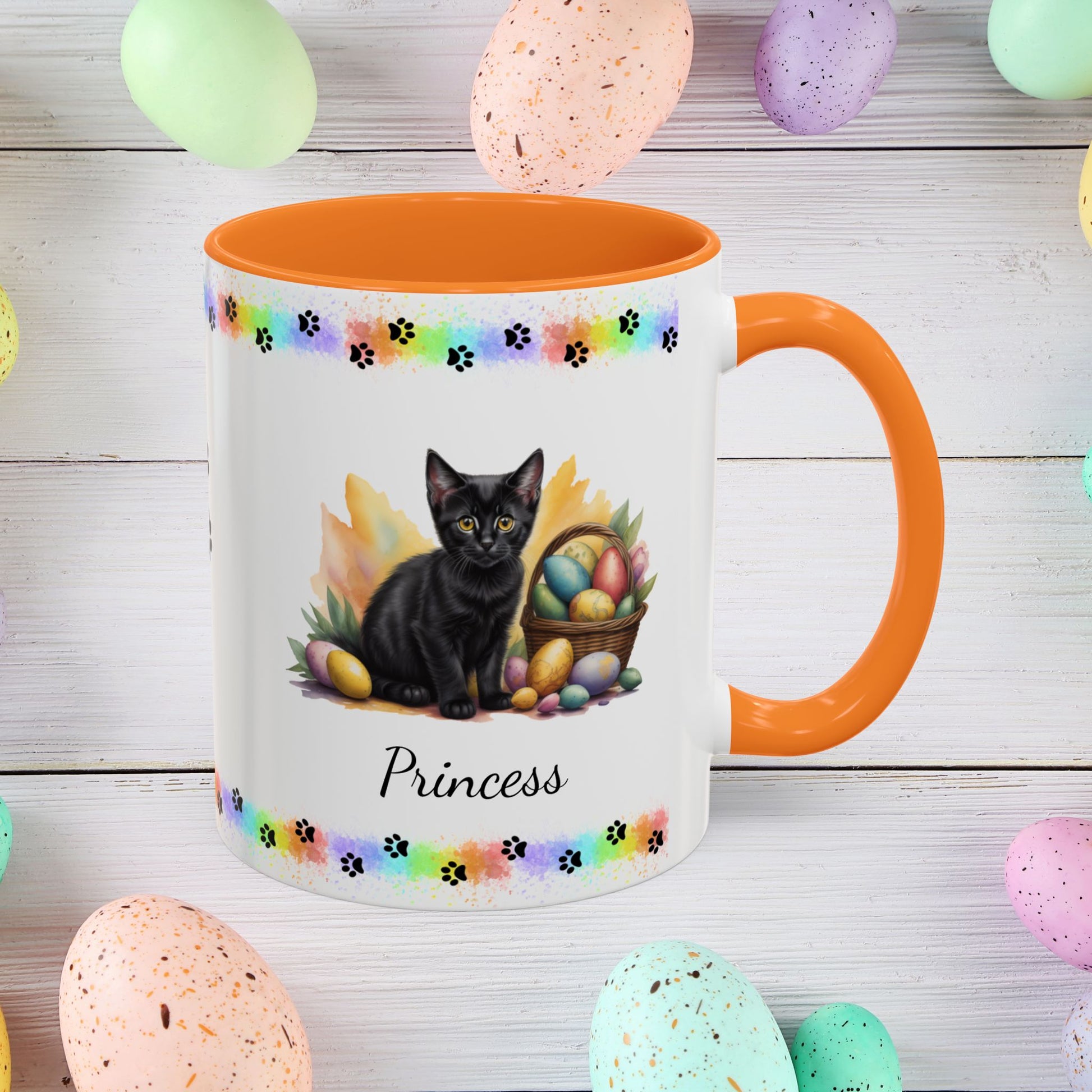 Bombay: Personalized Easter Kitten Coffee Mug - Adorable Cat Design, Mental Health Gift, 11oz & 15oz, 12 Color Choices, Easter Gifts & Décor