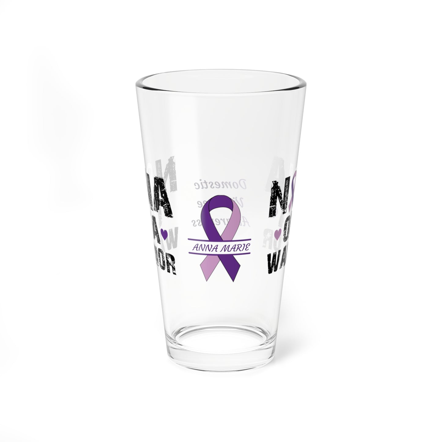 Nana of a Warrior: Personalized Domestic Violence Awareness Warrior Pint Glass - Proud Family Member