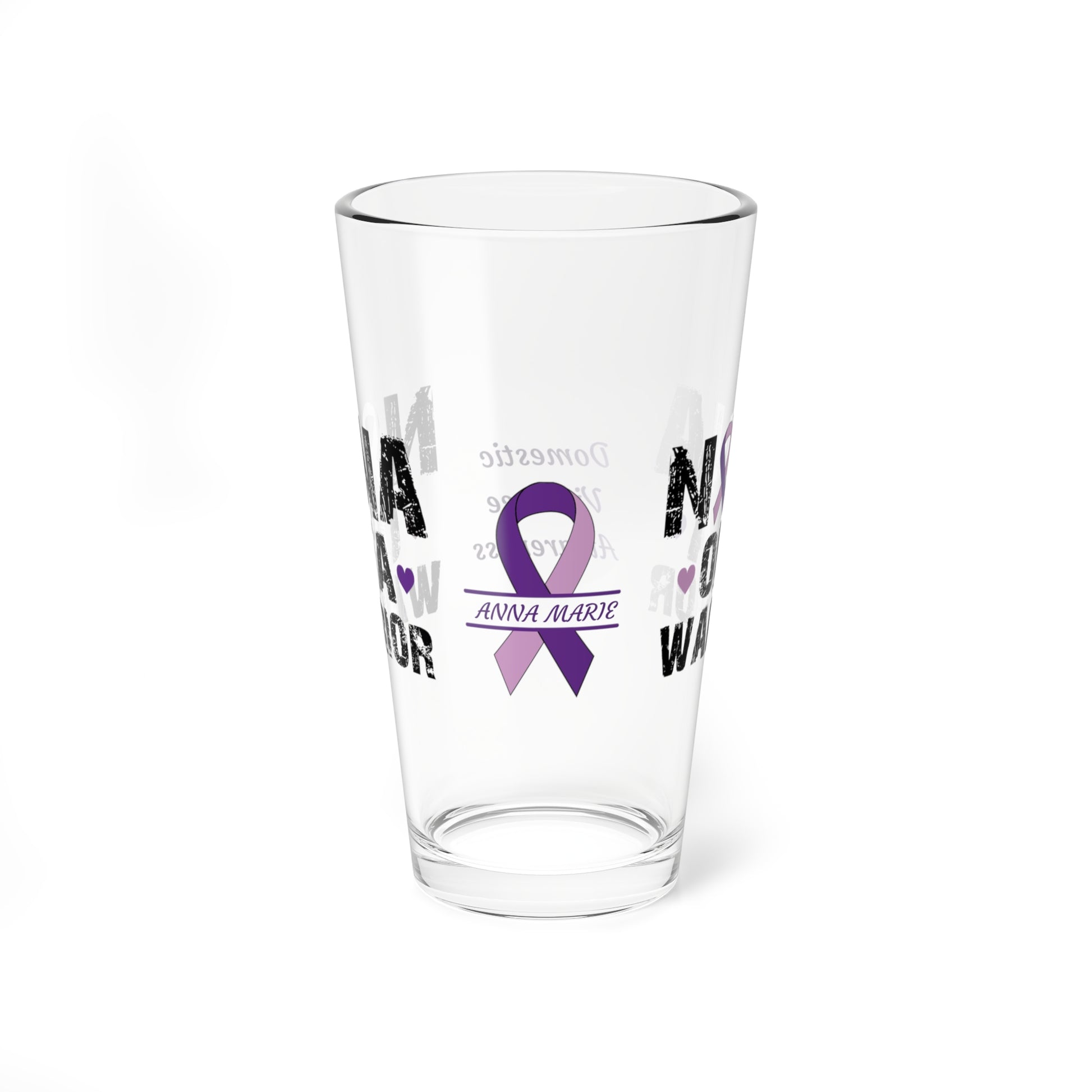 Nana of a Warrior: Personalized Domestic Violence Awareness Warrior Pint Glass - Proud Family Member