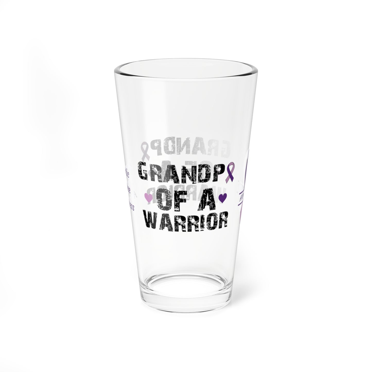 Grandpa of a Warrior: Personalized Domestic Violence Awareness Warrior Pint Glass - Proud Family Member