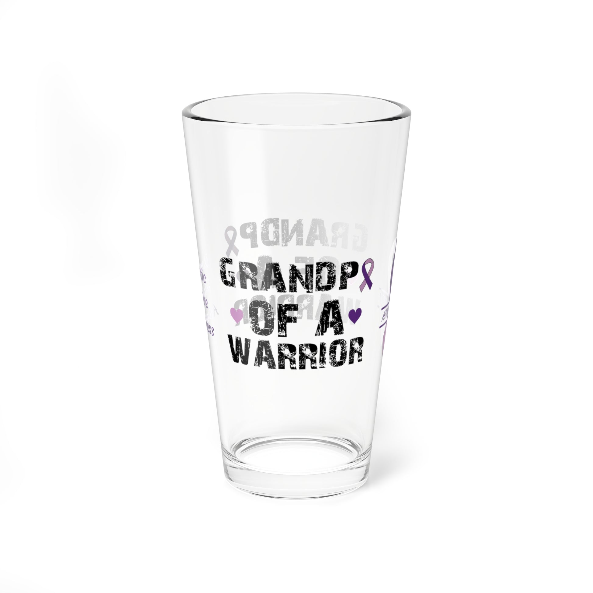 Grandpa of a Warrior: Personalized Domestic Violence Awareness Warrior Pint Glass - Proud Family Member
